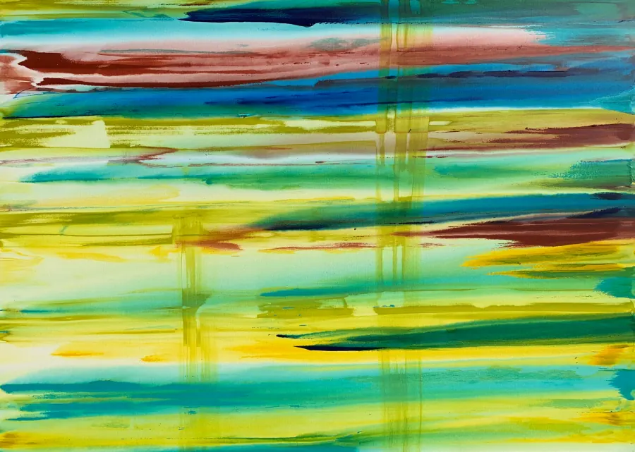 Aqua Cadmium Lime Marine Blues — Raw Collection painting by Erik Skoldberg, acrylic on canvas, 60 × 84 in