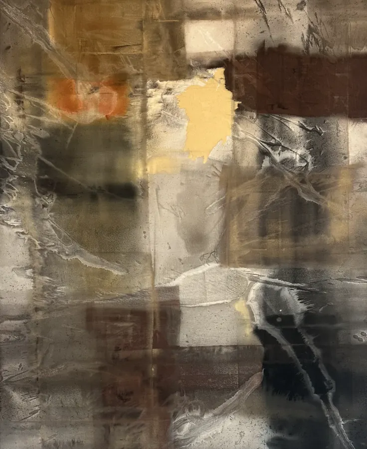 Bronze, Metallic, Umber, Slate — Urban Collection painting by Erik Skoldberg, acrylic on linen, 60 × 72 in