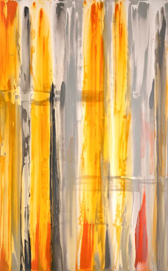 Charcoal Slate Cadmium Diffused — Raw Collection painting by Erik Skoldberg, acrylic on canvas, 96 × 60 in