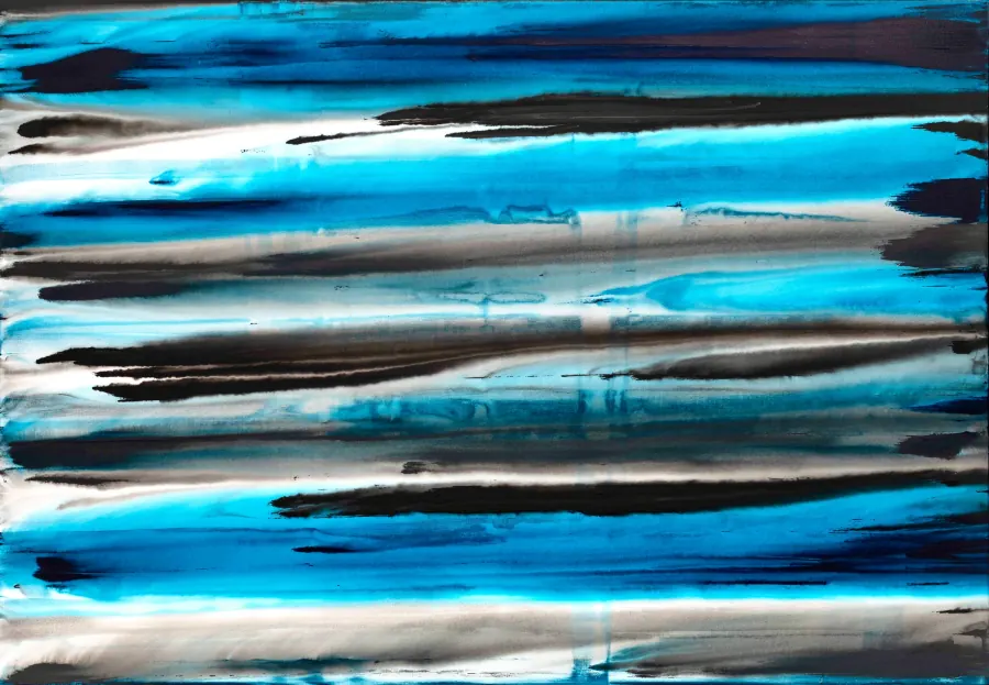 Ivory Charcoal Midnight — Raw Collection painting by Erik Skoldberg, acrylic on canvas, 84 × 56 in
