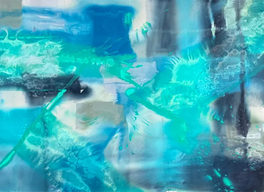 Mars, Aqua, Blue, Carbon — Urban Collection painting by Erik Skoldberg, 80 × 60 in