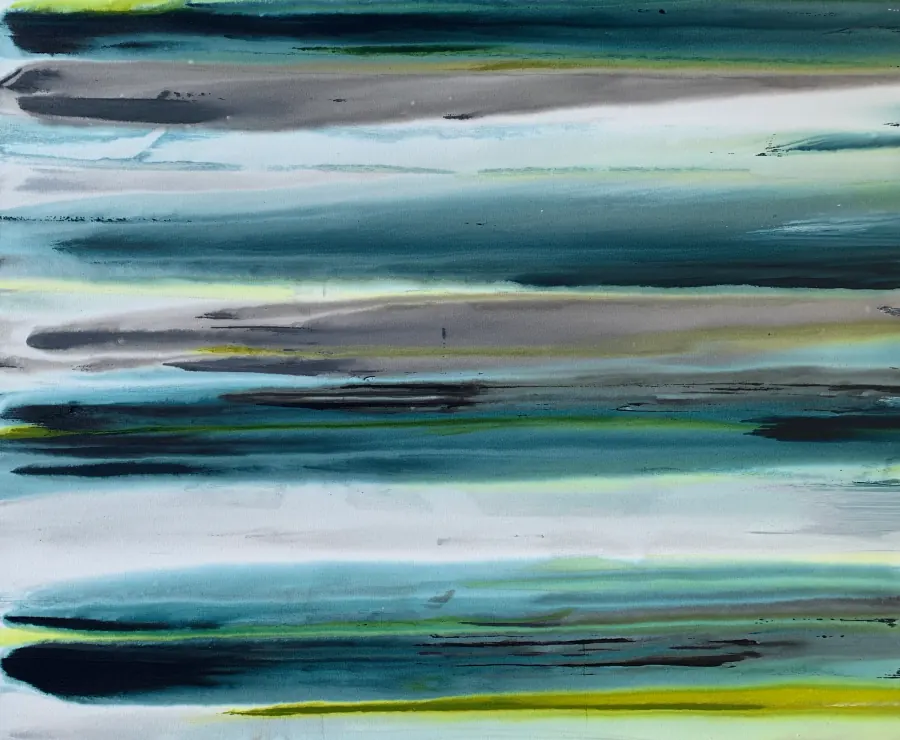 Slate Charcoal Midnight Lime — Raw Collection painting by Erik Skoldberg, acrylic on canvas, 60 × 40 in